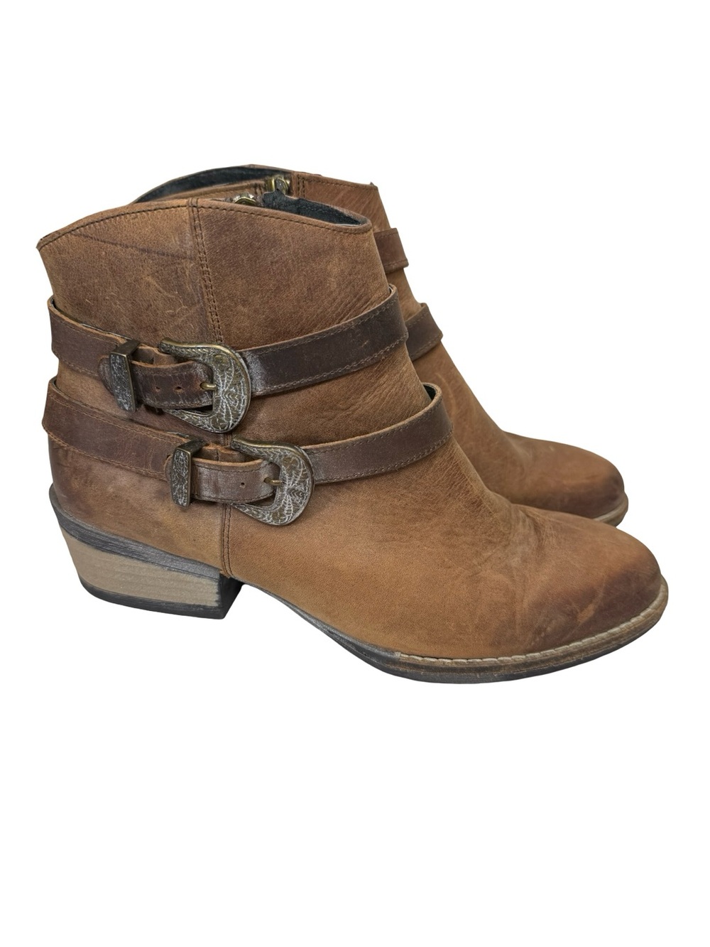 Sterling River Womens Distressed Bootie With Double Buckle & Studs Zip Size 9.5
